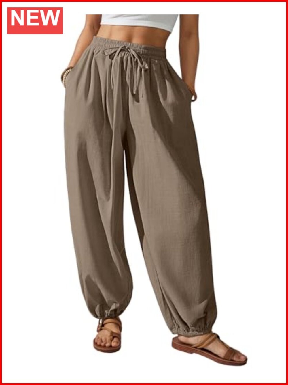 Women's Cotton Harem Pants Wide Leg Baggy Drawstring Lounge